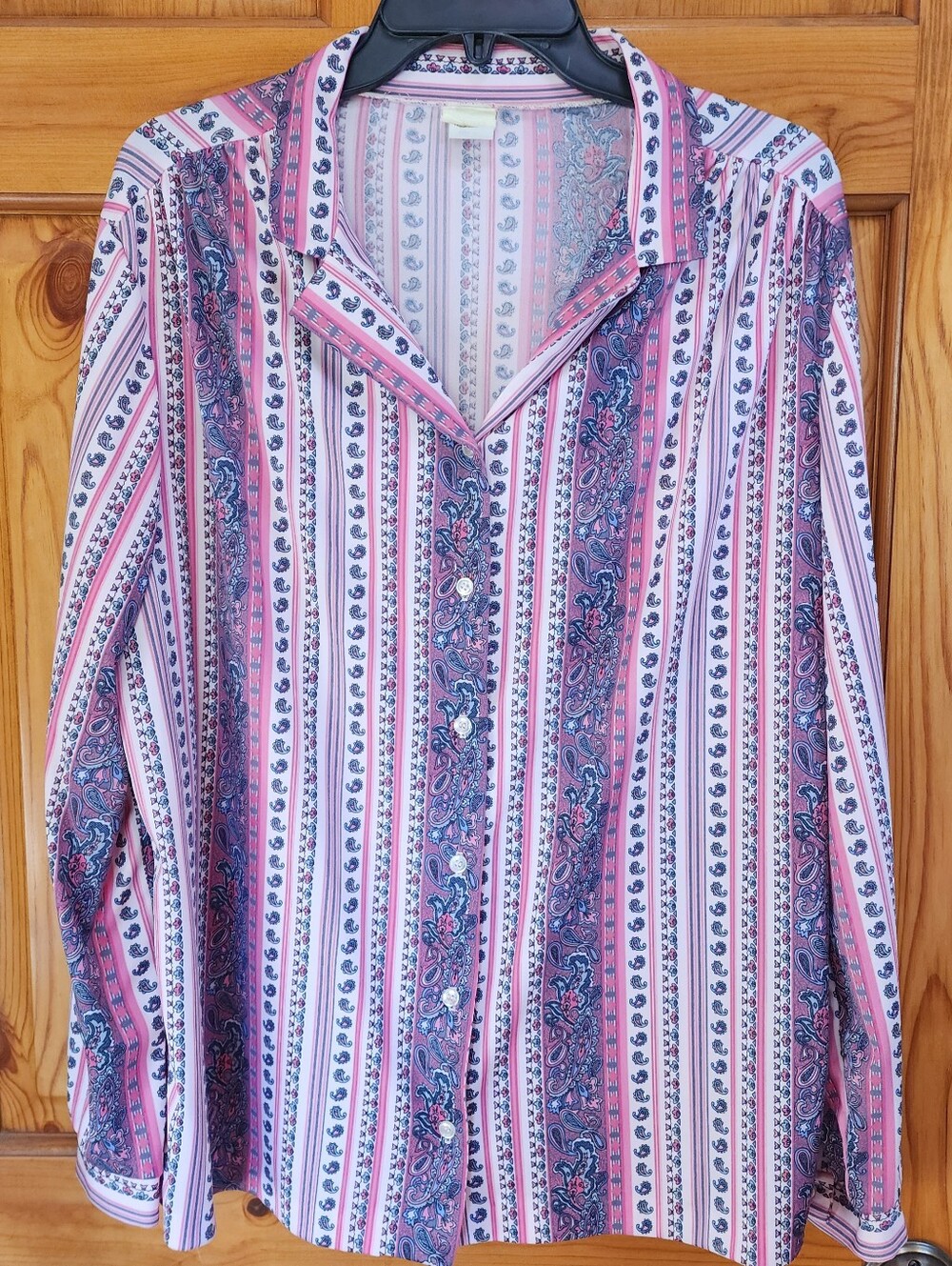 Vintage Montgomery Ward Striped Paisley Button-Up Shirt in Pink and Navy, Size